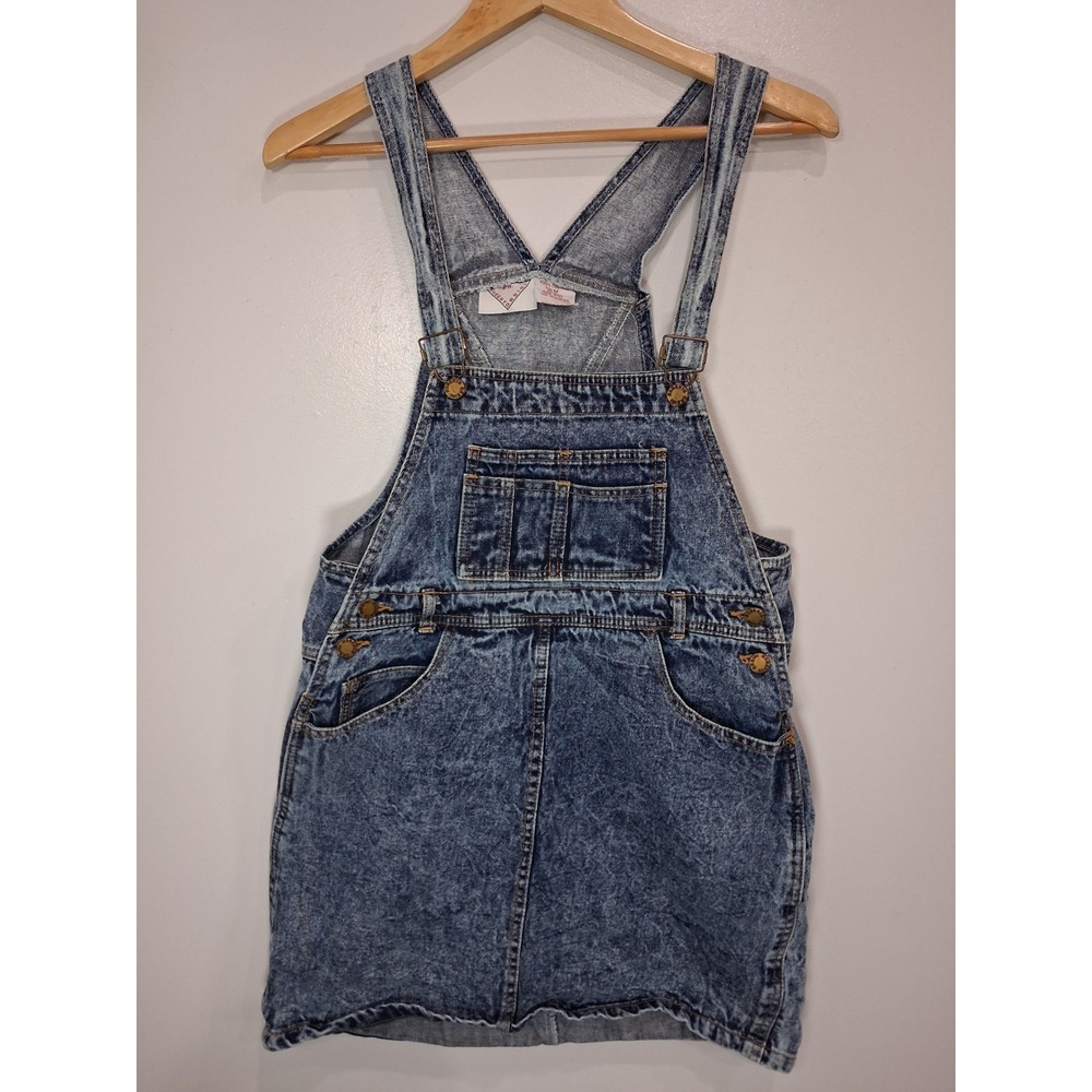 Roberto Orsini Vintage Acid Wash Denim Overall Dress Mini Pinafore Blue Medium